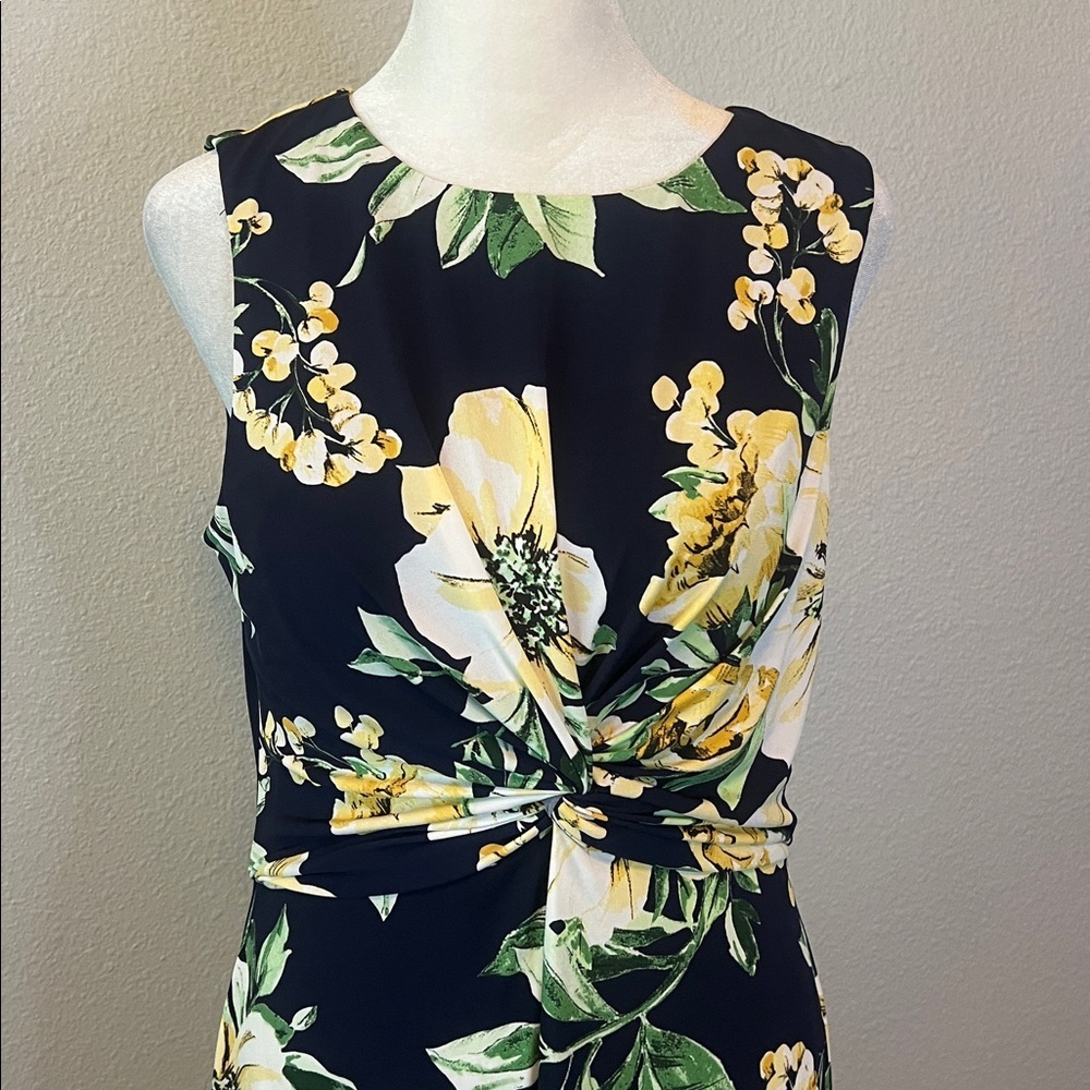 Vince Camuto Blue/Yellow Floral Midi Dress  Size 8